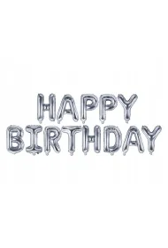 PartyDeco Balon foliowy Happy Birthday srebrny 340x35 cm