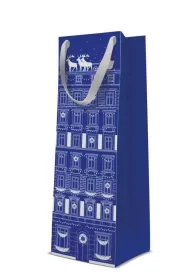 Paw Torebka �wi�teczna premium butelka Christmas tenements blue 12x37x10cm