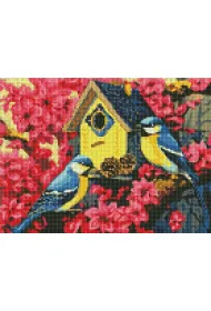 Ideyka Diamentowa mozaika - Przytulny domek dla ptak�w 30x40cm