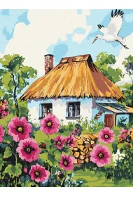 Ideyka Malowanie po numerach - Malwy przy chacie 30x40cm