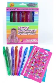 Tatua� metaliczny do twarzy i cia�a, 6 d�ug.,szablony i d�ety,  FAD-6820, Aliga