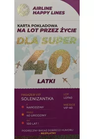 Yeku Karnet karta pok�adowa 40 urodziny damskie