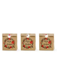 PartyDeco Torebki na prezenty Merry Little Christmas, kraft, 25x11x27cm: 1op./3szt.