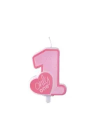 PartyDeco �wieczka urodzinowa - Only One - jasno r�owa 8cm