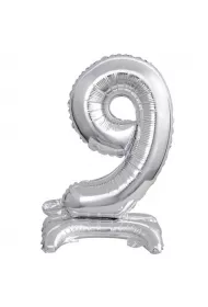 Amscan Balon foliowy mini cyfra 9 na stojaku srebrna