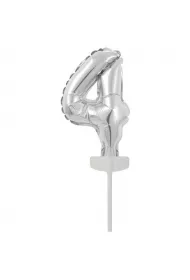 Amscan Balon foliowy mini cyfra 4 srebrna 8x12cm
