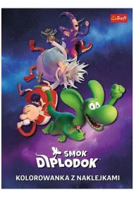 Smok Diplodok. Kolorowanka z naklejkami