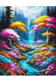 Norimpex Diamentowa mozaika Wodospad i rzeka przez kolorowy las 30x40cm 2000113