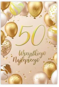 Karnet B6 50 Urodziny z�ote i be�owe balony