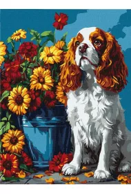 Ideyka Malowanie po numerach - Spaniel i kwiaty 30x40cm