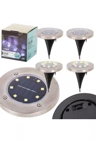 Lampy ogrodowe solarne najazdowe gruntowe czujnik zmierzchu wbijane wieccy dysk 8LED 4szt. ciepy biay