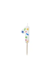PartyDeco �wieczka urodzinowa 1 bia�a konfetti 5.5cm