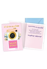 Kukartka Karnet Urodziny, aparat, brokat PR-494
