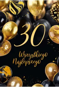 Karnet B6 30 Urodziny z�ote i czarne balony