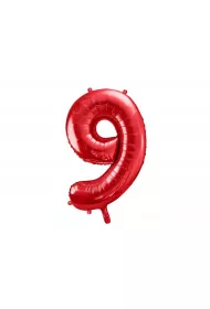PartyDeco Balon foliowy 9 czerwony 86cm