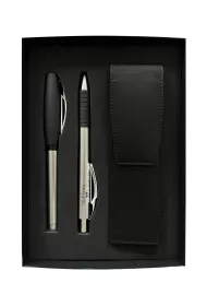Faber-Castell Zestaw prezentowy basic metal piro+dugopis+etui skrzane