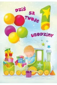 Art Nuvo Karnet 1 urodziny, roczek ch�opiec i poci�g