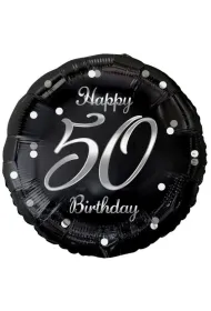Godan Balon foliowy B&C Happy 50 Birthday, czarny, nadruk srebrny, 18"