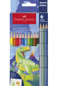 Faber-Castell Kredki sze�ciok�tne edycja dinozaury 10 kol. standardowych + 3 kol. metaliczne + naklejki