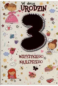 Kukartka Karnet B6 PR-020 Urodziny 3 dziewczynka