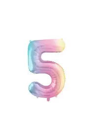 PartyDeco Balon foliowy Cyfra 5 pastelowy t�czowy 86cm
