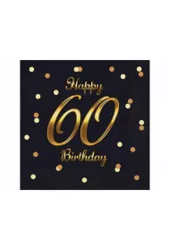 Godan Serwetki Happy 60 Birthday czarne 33 x 33 cm