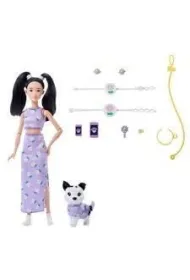 Barbie Jednakowa stylizacja Lalka i piesek Kwiatki Mattel
