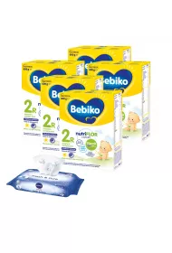 Bebiko 2R Mleko nastpne dla niemowlt powyej 6. miesica ycia + Nivea Chusteczki nawilane dla dzieci i niemowlt Baby Fresh & Pure Zestaw 5 x 600 g + 63 szt.