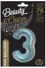 Godan Balon foliowy B&C cyfra 3 holograficzna srebrna 76cm
