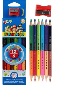 Titanum Kredki o��wkowe dwustronne Jumbo Flamingo + temper�wka 12 kolor�w