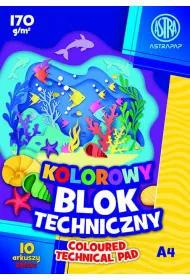 Astra Blok kolorowy techniczny barwiony w masie  A4 170g 10 ark