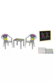 Stolik i dwa krzes�a + tablica pastel szary 3Toysm