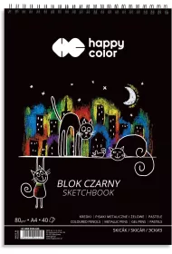 Happy Color Blok czarny na spirali KOTY, A4, 80g, 40 arkuszy
