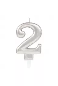 Amscan �wieczka cyferka 2 Sparkling Celebrations srebrna