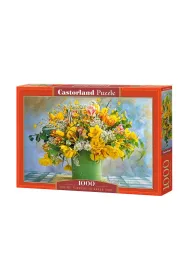 Puzzle 1000 el. Wiosenne kwiaty w zielonym wazonie Castorland
