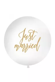 PartyDeco Balon Just married 1m bia�y