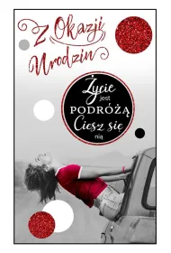 AbCard Karnet Urodziny damskie brokat - kobieta w czerwone koszulce BRW11