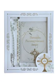 Pami�tka Pierwszej Komunii �wi�tej w pude�ku z prezentem (r�a�cem)