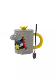 LeanToys Kubek Szary Dinozaur przykrywka 400ml