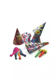 Arpex Zestaw party dla 4 os�b: Czapeczki x 4, maski x 4, gwizdki x 2, tr�bki x 2, balony metalizowane x 4
