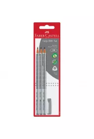 Faber-Castell Grip 2001 set srebrny 3x o��wek hb +gumka nak�adka blister 3 szt.