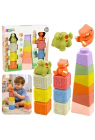 Zestaw klocki sensoryczne dinozaury 14 el.