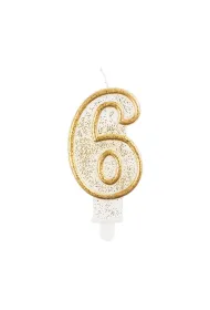 Godan �wieczka cyferka 6, z�oty kontur 9cm