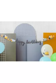 PartyDeco Baner Happy birthday Pojazdy budowlane 2 m