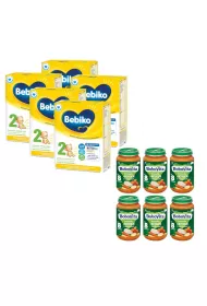 Bebiko 2 Mleko nastpne dla niemowlt powyej 6. miesica ycia + BoboVita Potrawka z indyka z warzywami po 8 miesicu Zestaw 5 x 600 g + 6 x 190 g