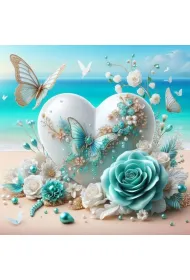 Norimpex Diamentowa mozaika - Wybrze�e serce z per�y i r�a 30x40cm