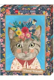 Puzzle 1000 el. Floral Friends, Kotek z kwiatami Heye