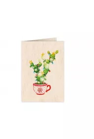 Cozywood Karnet drewniany �wi�teczny C6 Kaktus + koperta