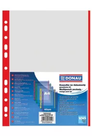 Donau Koszulki PP A4 krystal 40mikr brzeg czerwony 100 szt.
