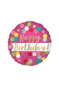 Anagram Balon foliowy Birthday pink confetti 46cm